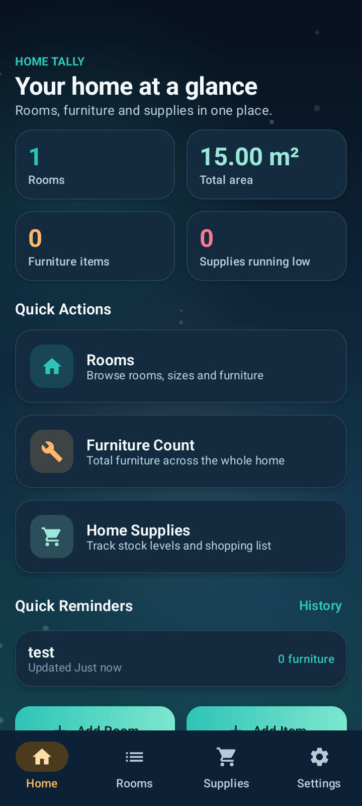 Home Tally dashboard screen